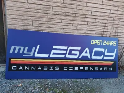 Business sign for 'My Legacy' cannabis store